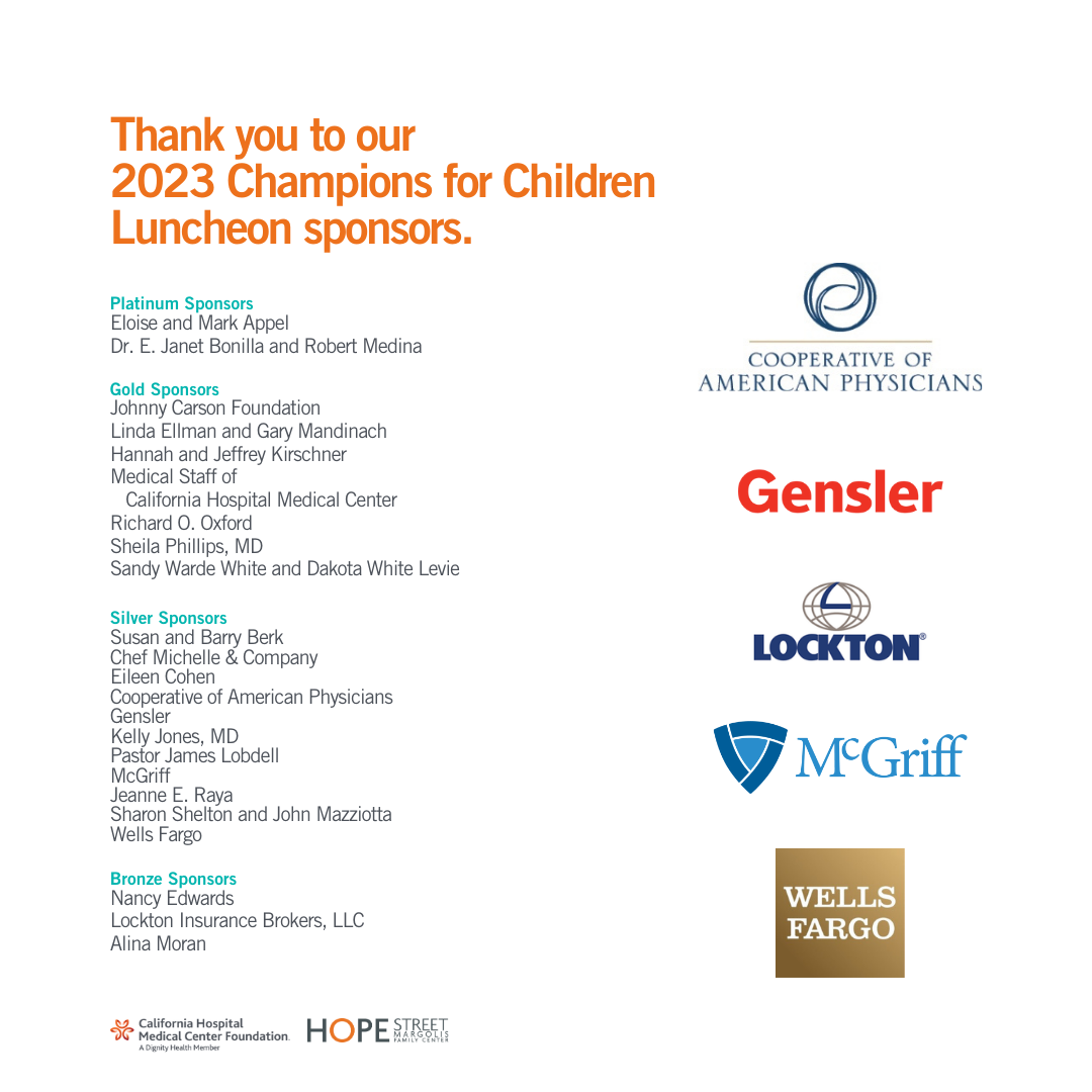List of 2023 Champions for Children Luncheon sponsors