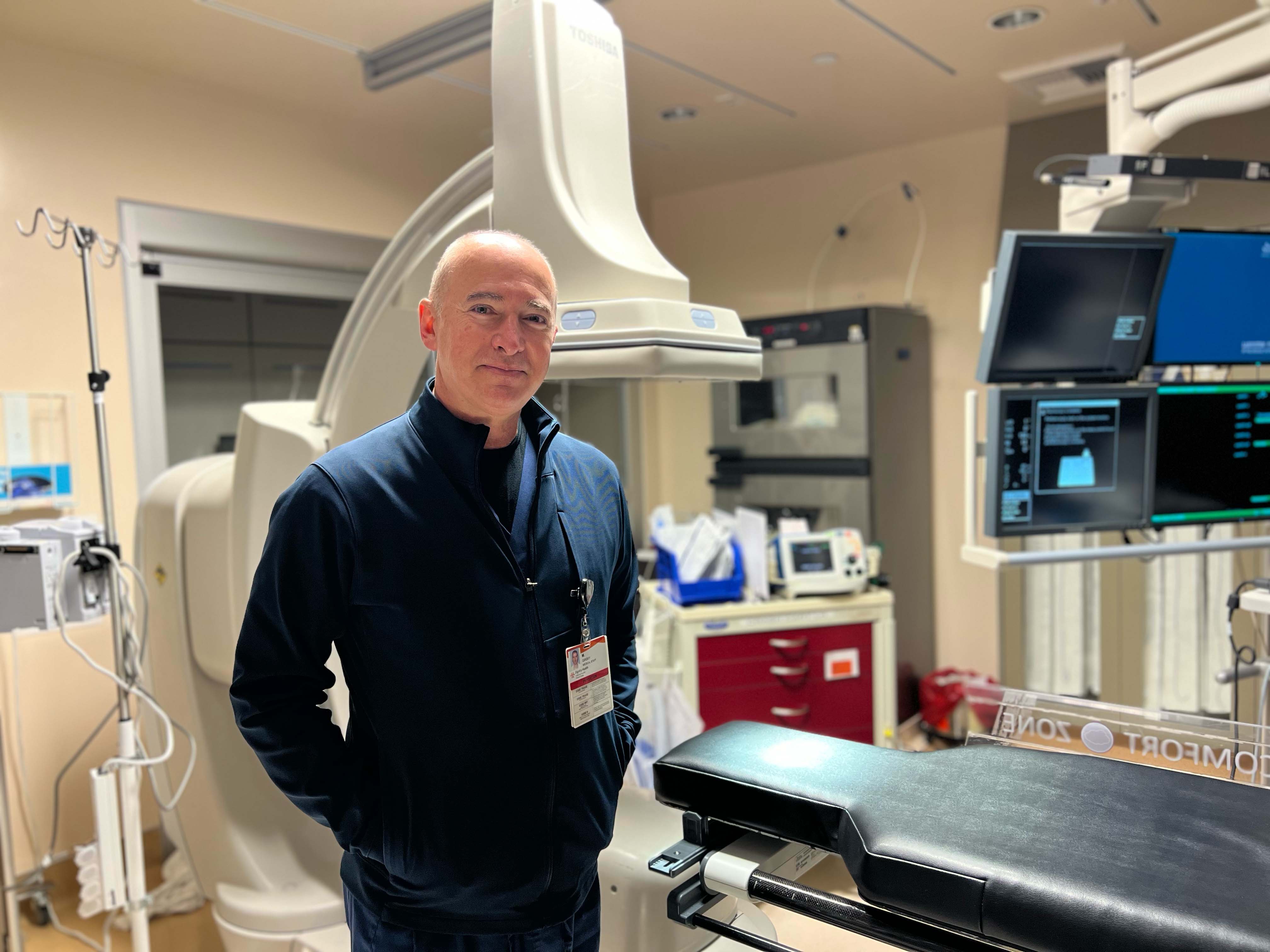 Dr. Marc Girsky standing in California Hospital's Cath Lab