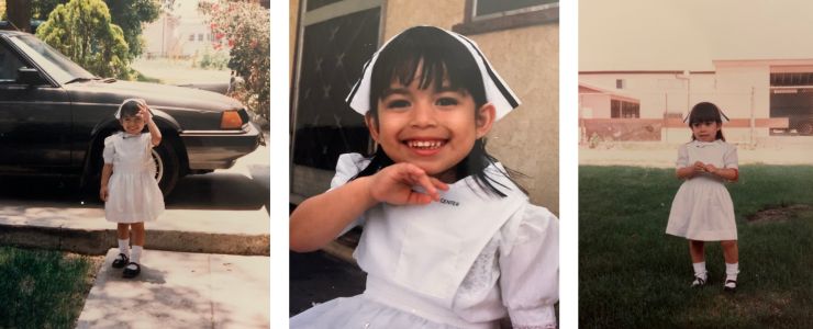 A young Cindy dressed as a nurse 